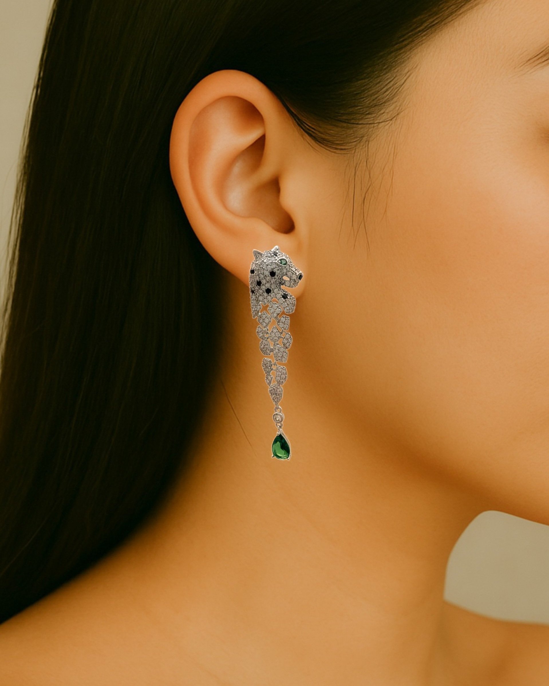 Panther Moissanite Statement Drop Earrings 18K White Gold Vermeil - Lavinia