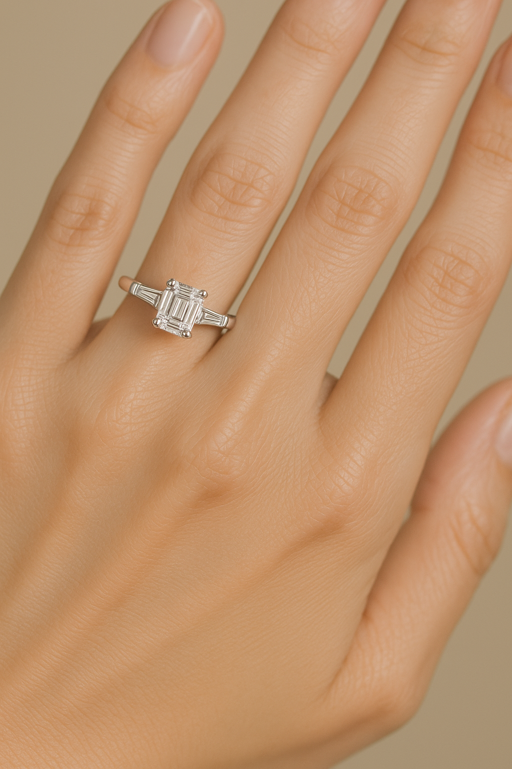 Alexa Ring moissanite 2.40 carat emerald centre stone 18k white gold sterling silver 925