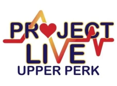 Logo for Project Live, featuring a heart and a stylized ECG line, with the words Upper Perk below.