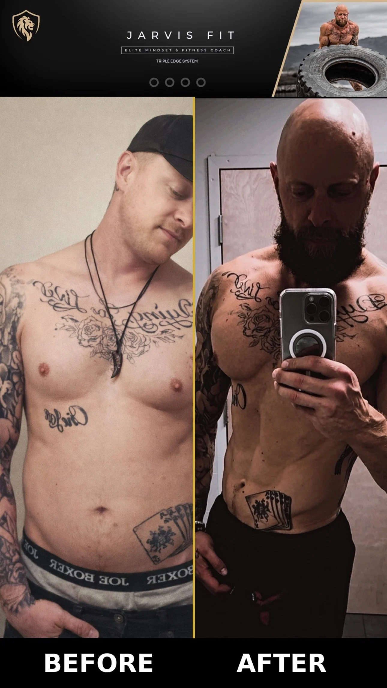 Men's before & after muscle and fat loss transformation
