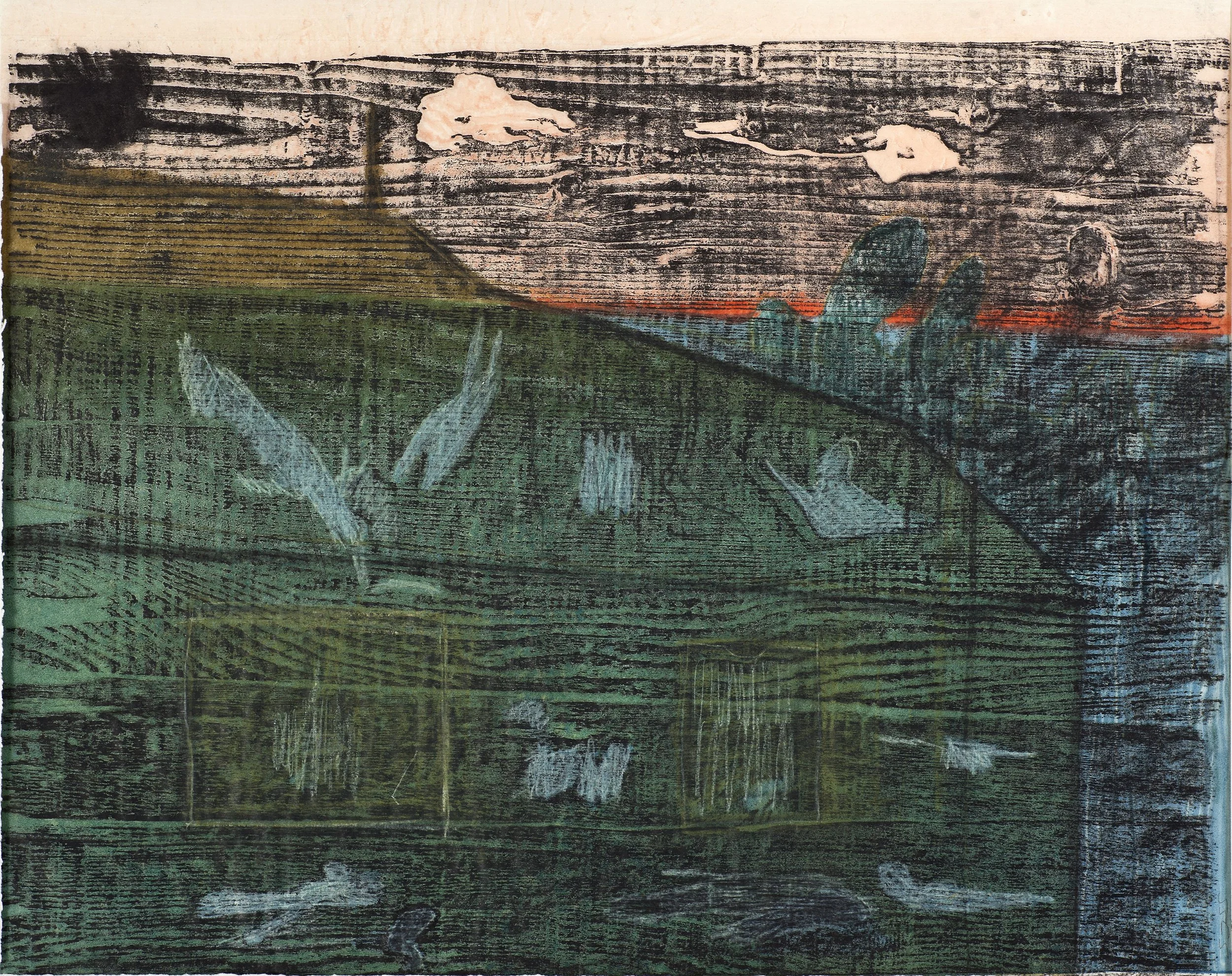SINKING | 2023 | Woodcut, monotype