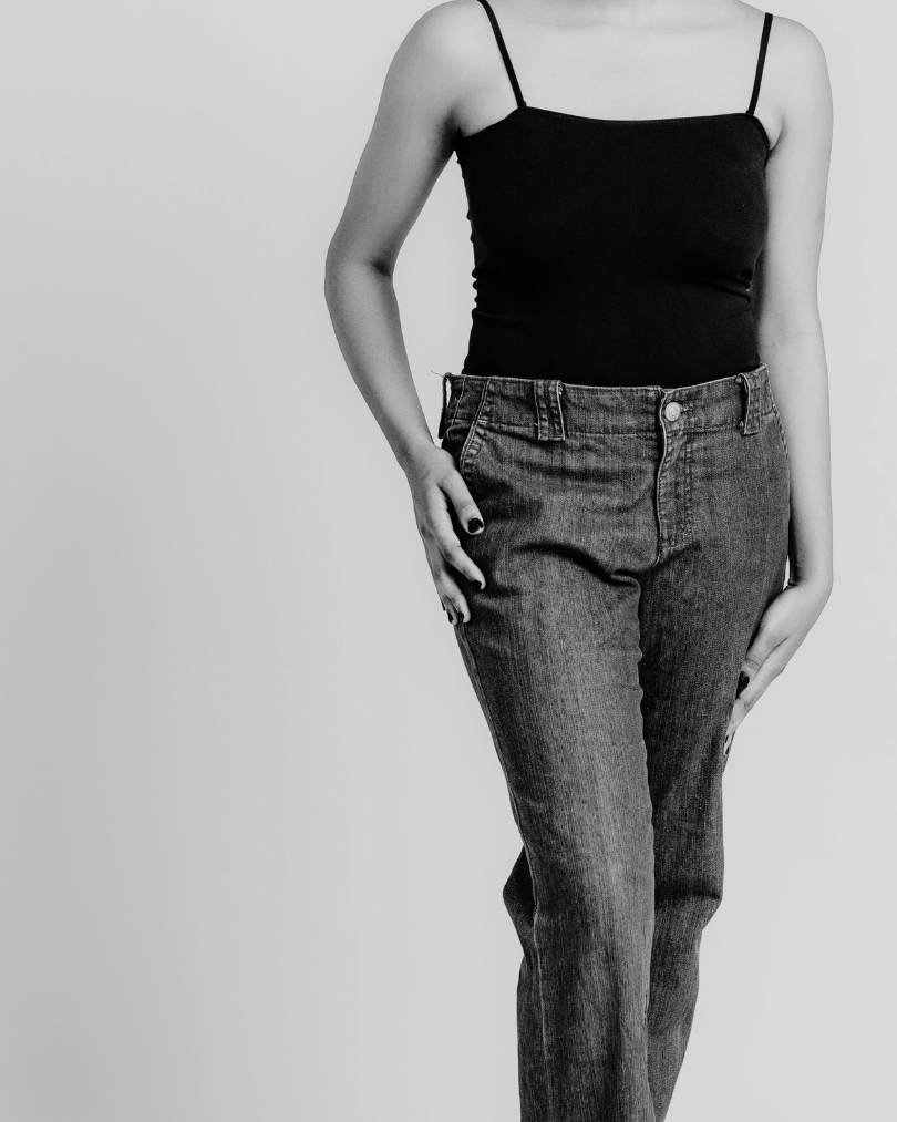 Woman in jeans who got a monsplasty due to chafing