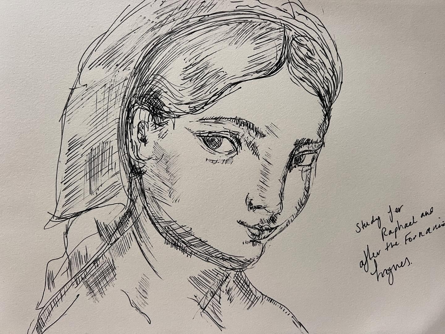 Master Study Day 9, sketch by Ingres, pen and paper, study for Raphael and after the Fornania. #mastersketch25