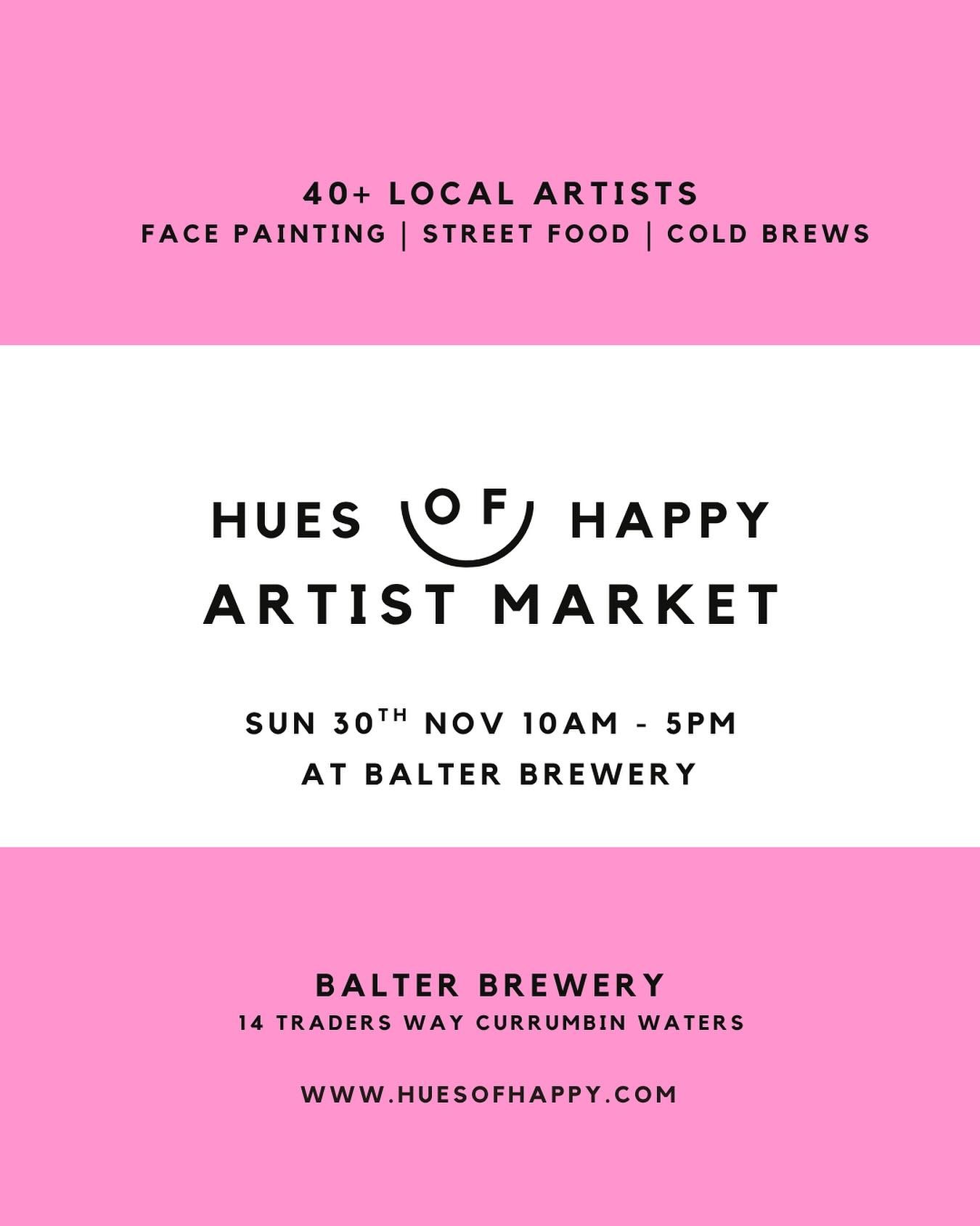 So excited to be part of the Hues of Happy Artist Market this Sun 30 Nov @balterbrewers ! There&rsquo;ll be 40+ local artists, prints, ceramics, jewellery &amp; snacks, Balter beers and all the good vibes. Free entry. Come support your local creative
