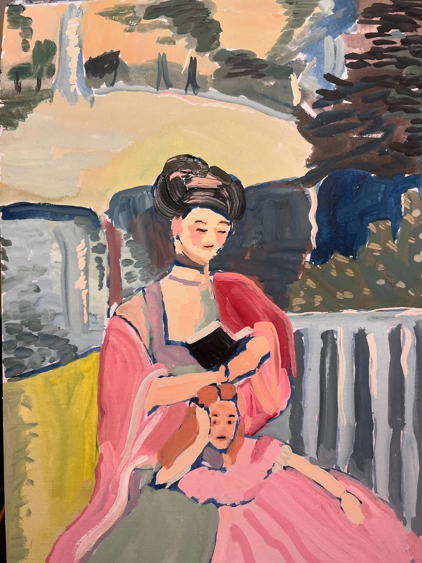 Auguste Reading to her Daughter, Mary Cassat, 1910, master sketch day 16 #mastersketch25 #gouache #gouacheonpaper