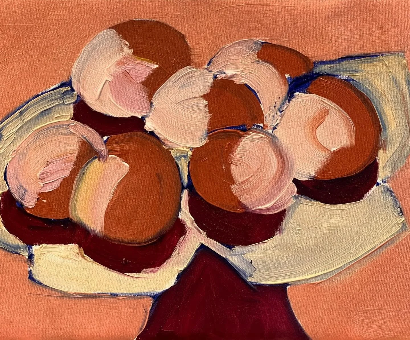 oranges on a white cake stand @fenton_and_fenton #oilpainting #colour #stilllife #contemporary