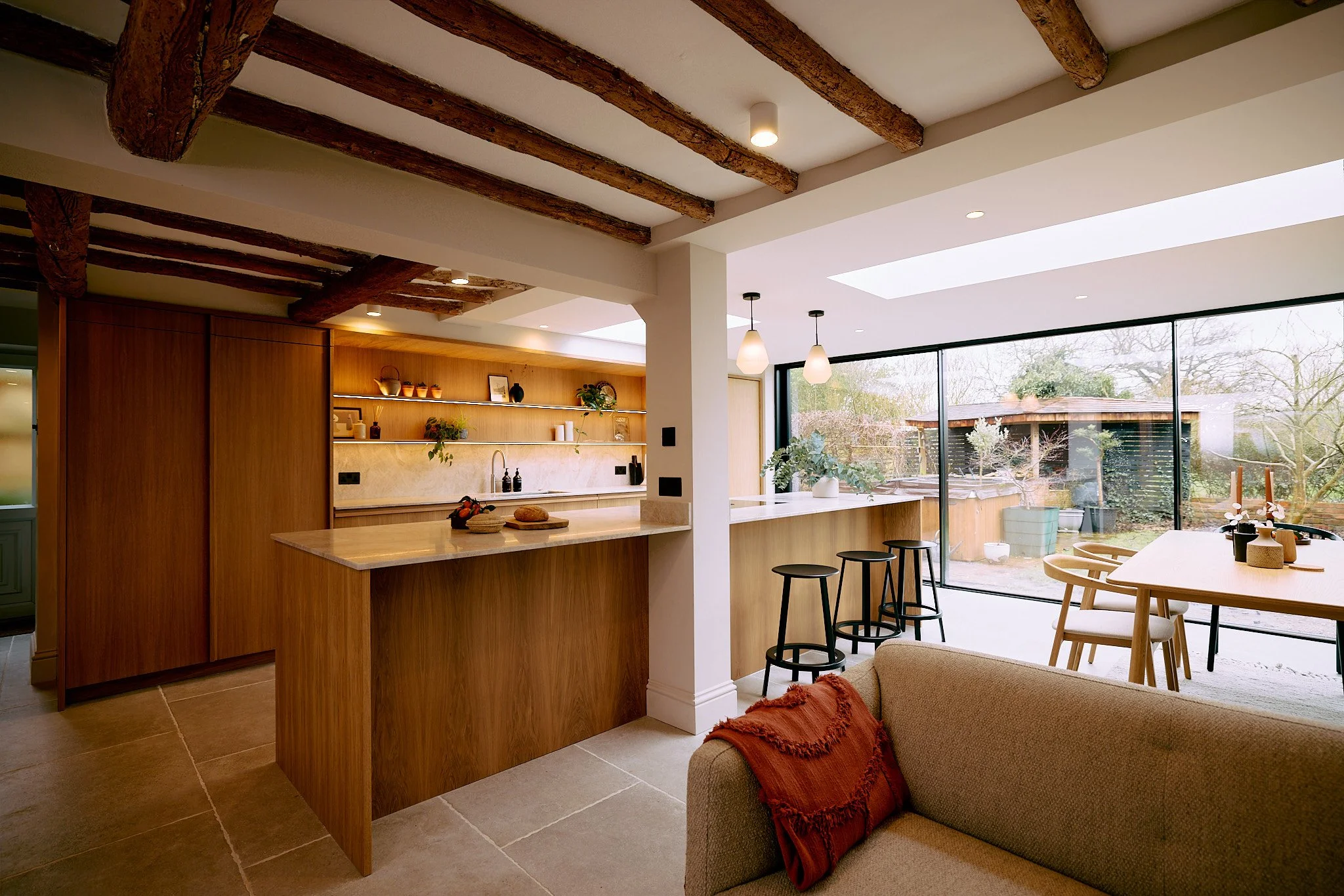 Bespoke oak kitchen with exposed beams in Farnsfield home
