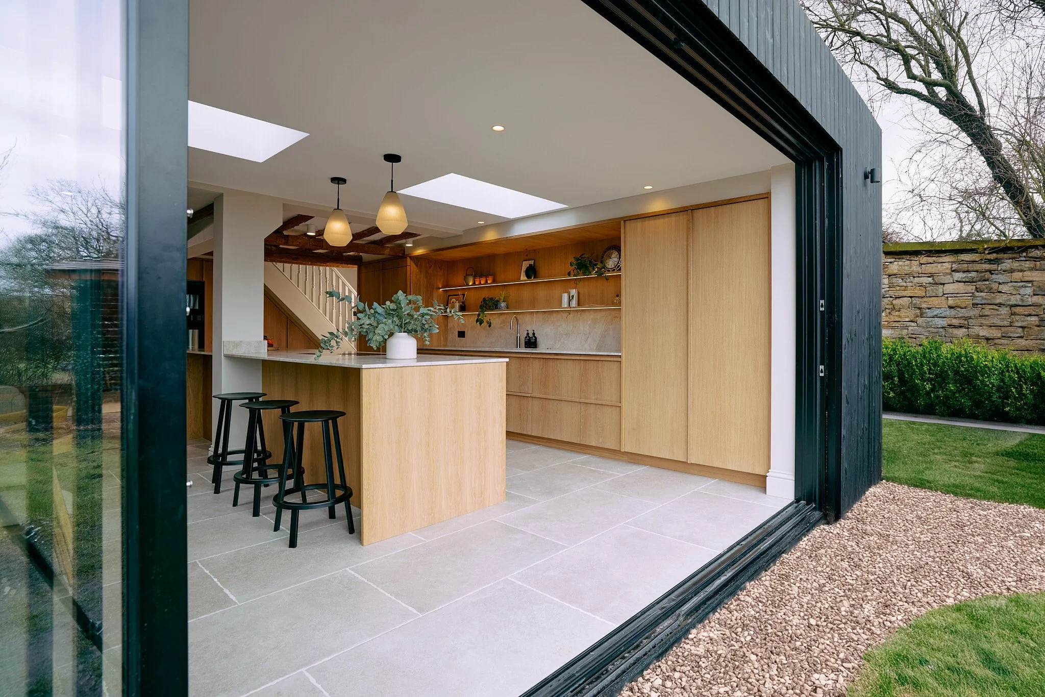 Oak kitchen inside contemporary extension in Farnsfield Nottinghamshire