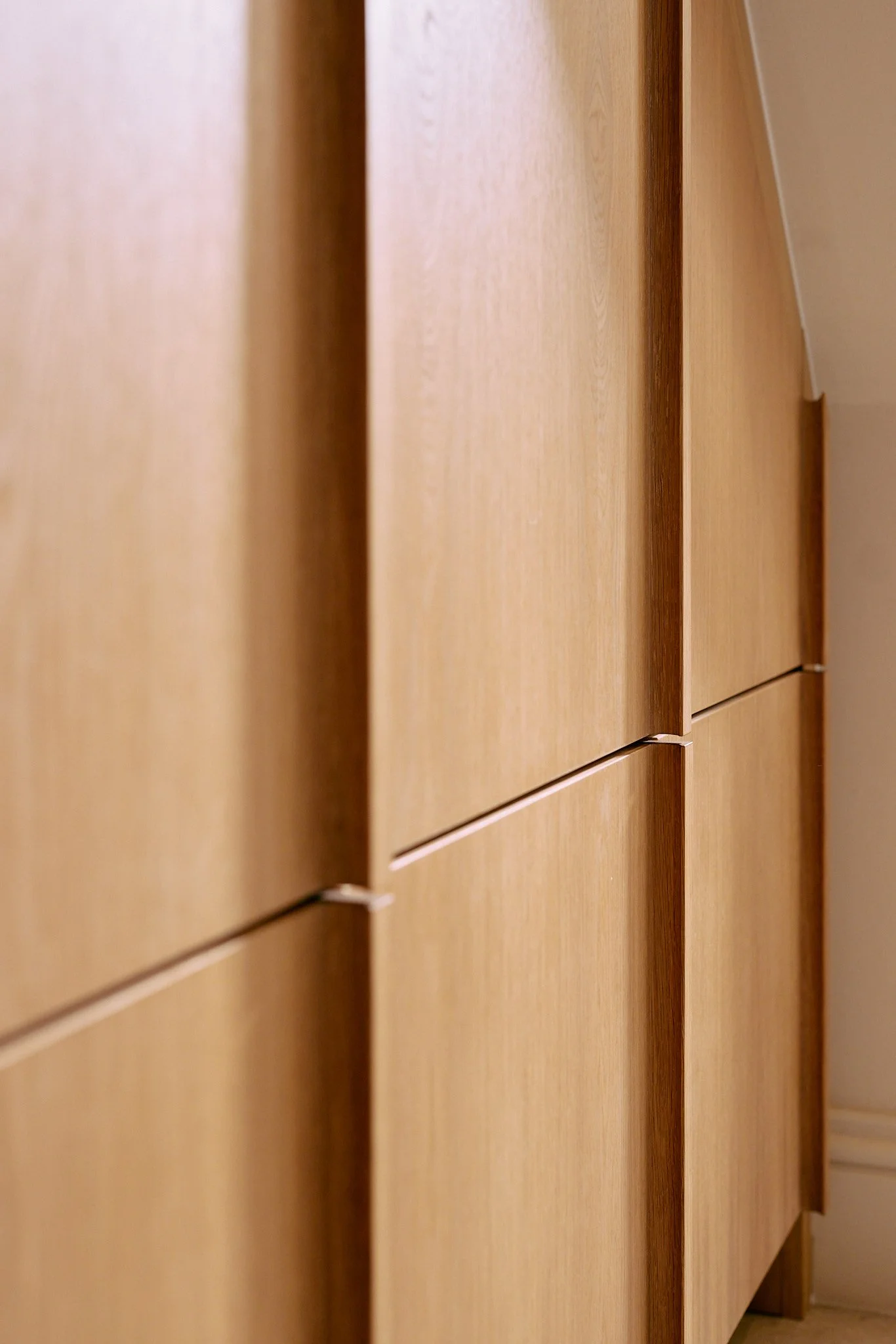Close up of bespoke oak kitchen cabinetry detail
