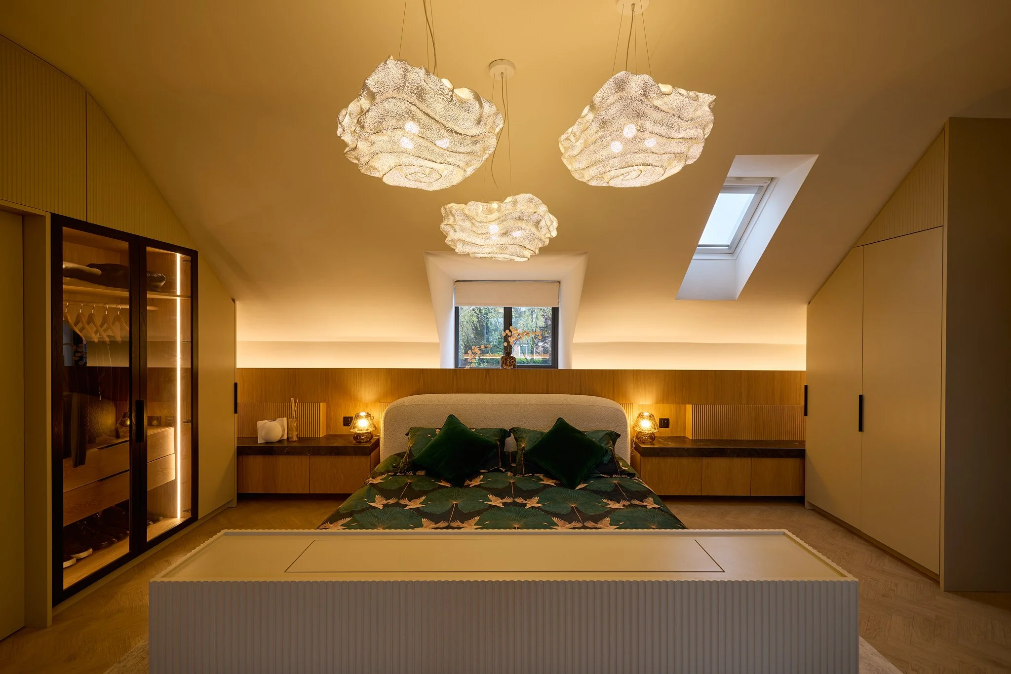 Calm, considered interior with layered lighting design