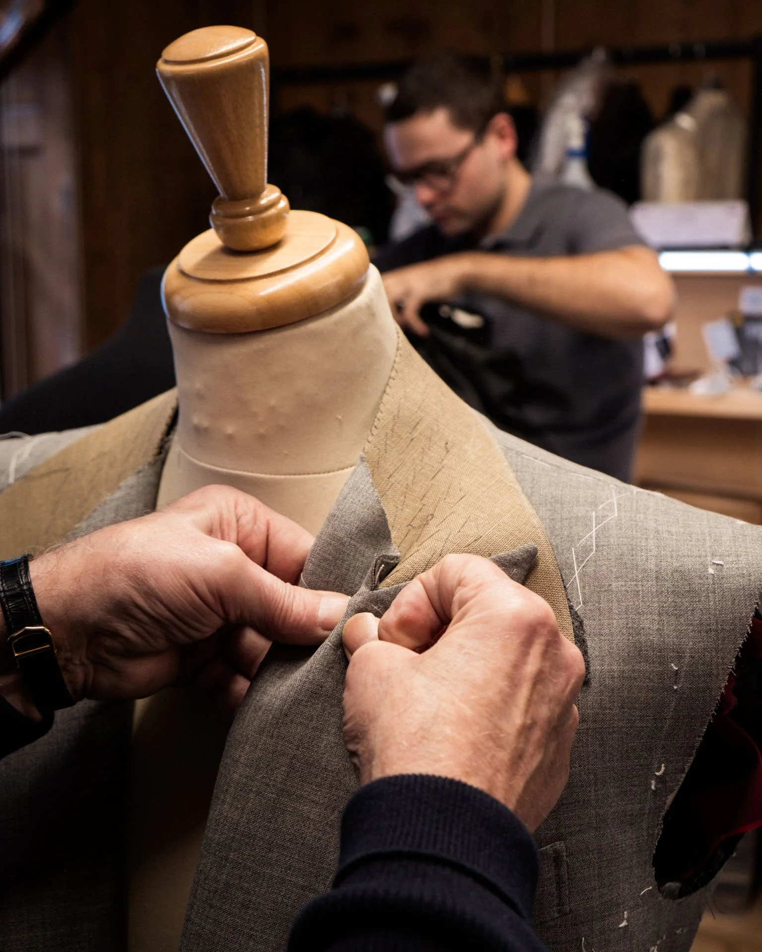 Tailors at work in the workshop at Edward Sexton.