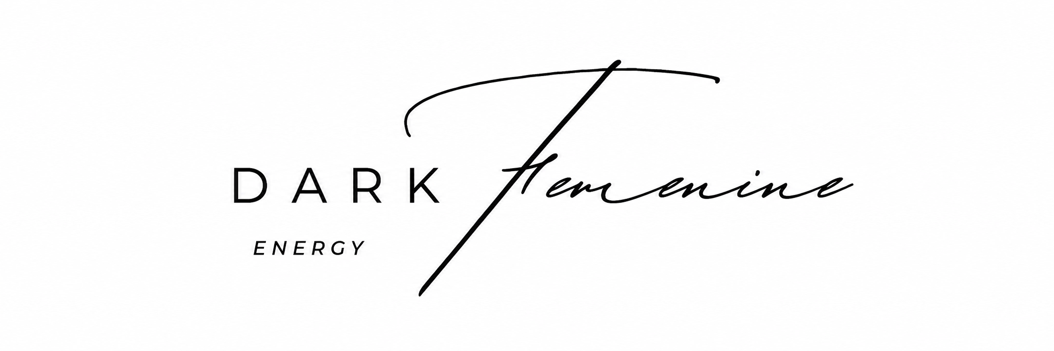 Logo for Dark Femme Energy with elegant black handwritten and sans-serif font on a white background.