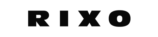Black background with the word 'RIXO' in large, black letters.