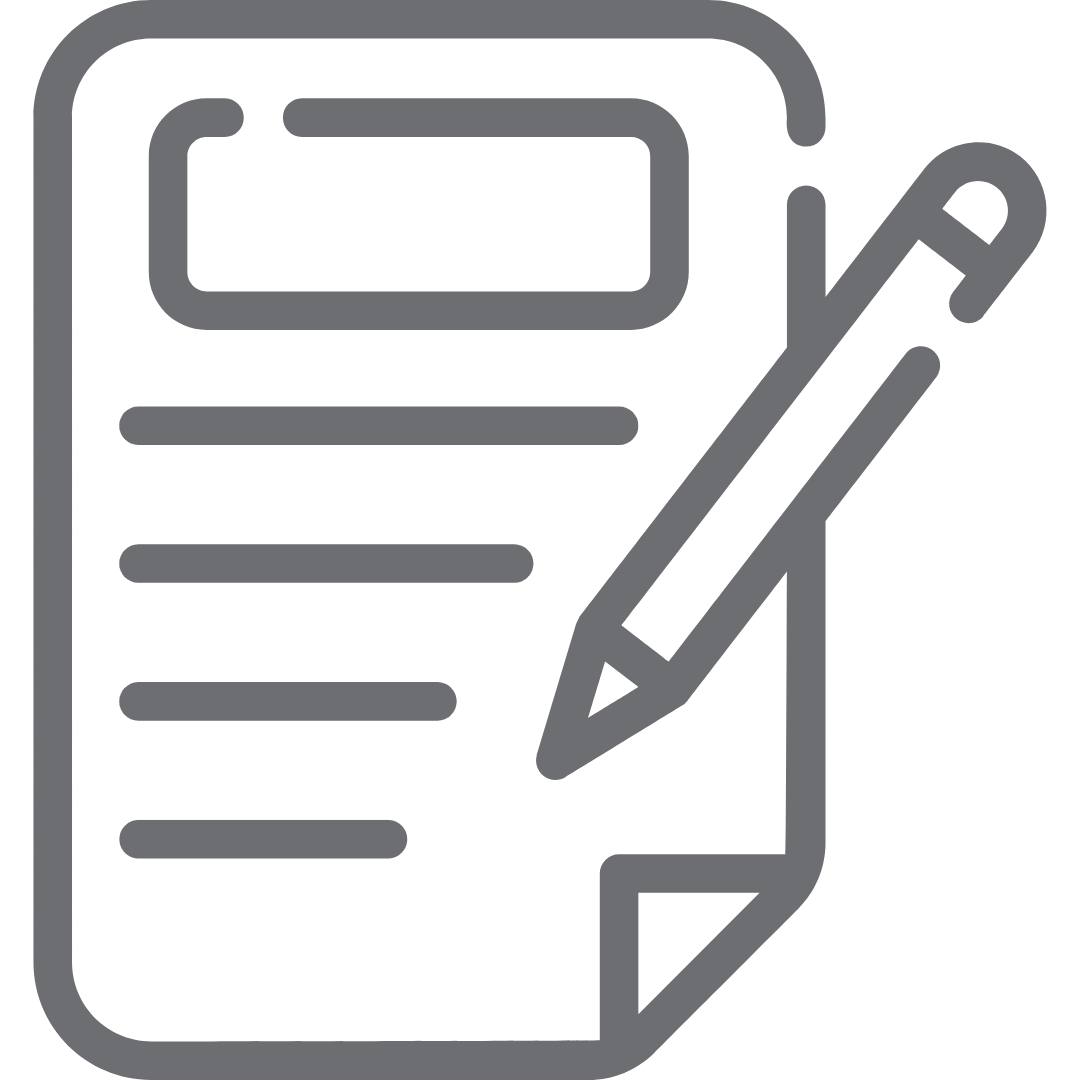 Outline of a document with lines of text and a checkbox, paired with a pencil, indicating editing or writing.