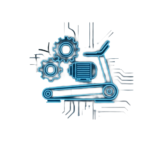 Digital illustration of a treadmill with gears and mechanical components, representing repairs and service.