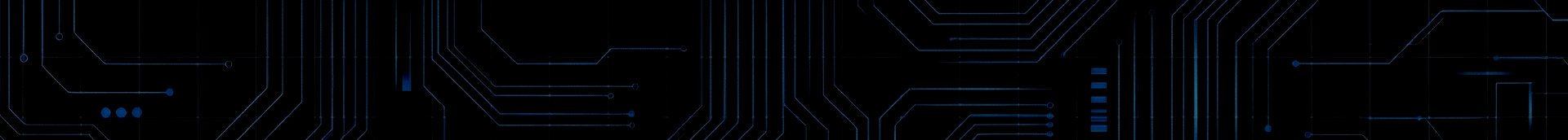 A black digital circuit board background with blue lines and dots.