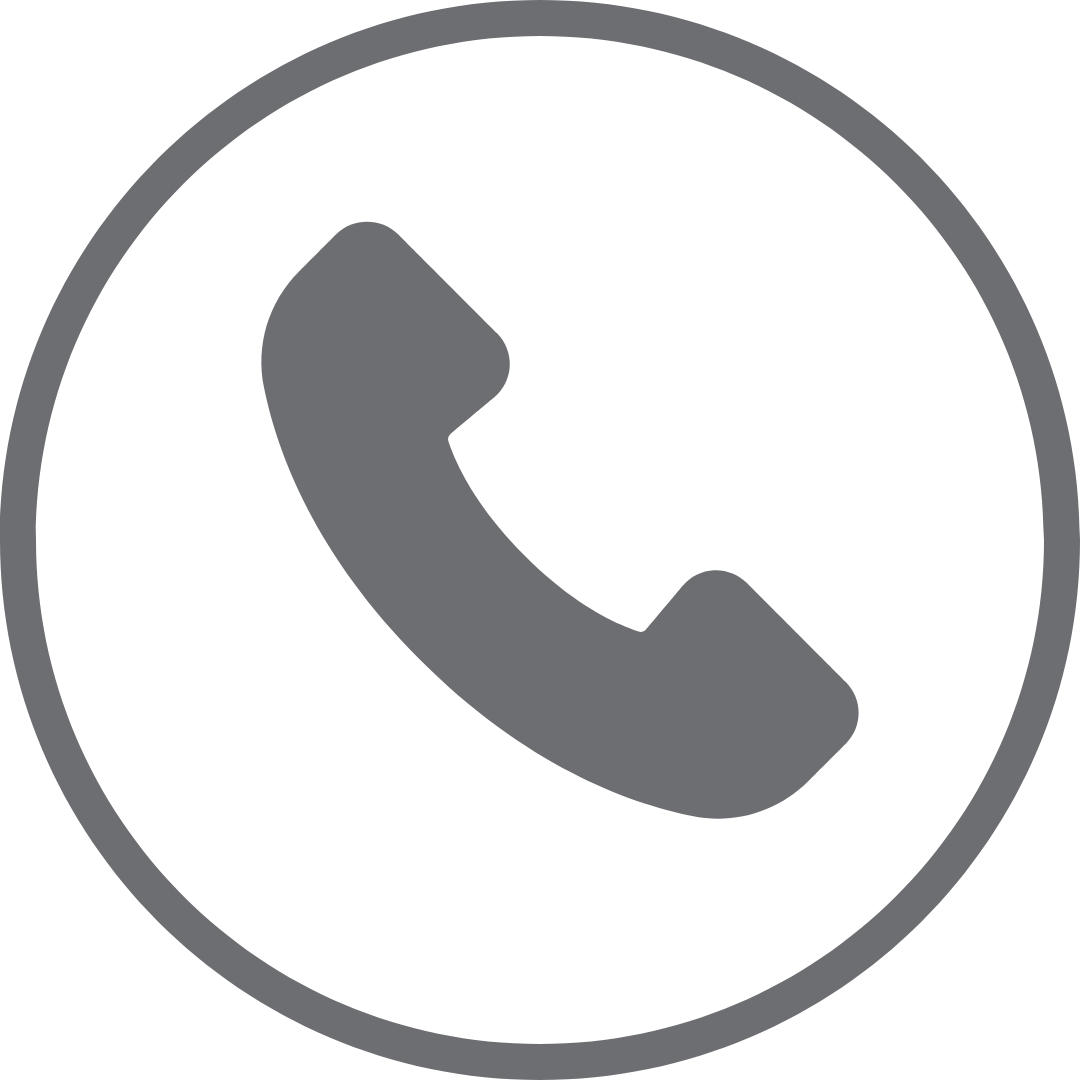 Icon of a telephone receiver inside a circle.