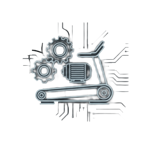 Digital illustration of a treadmill with gears and mechanical components, representing repairs and service.