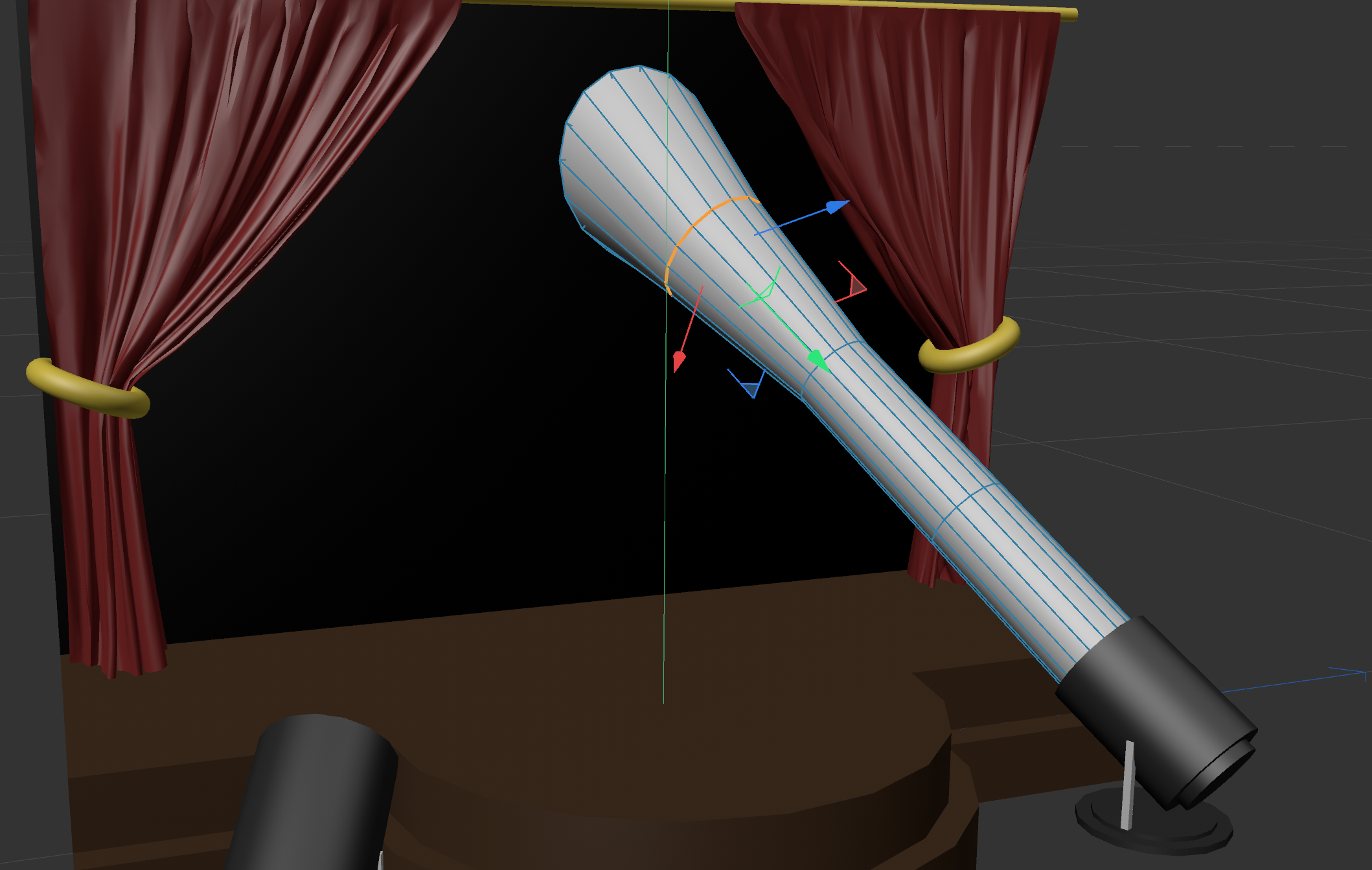 Exploration of solutions for the spotlight (utilizing a cone and then reducing the opacity with the exception of the faces that are almost in contact with the wall and then reducing the opacity of those as well or playing with different effects)