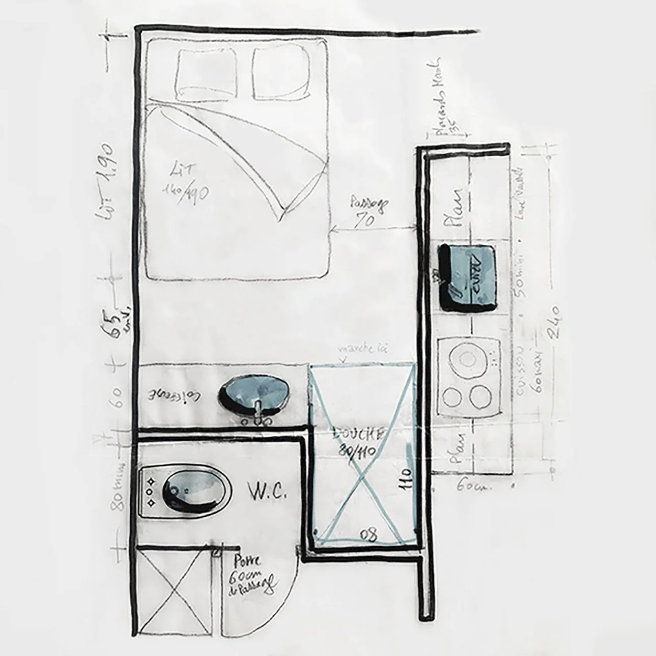 architecture d'interieur esquisse calque plan 