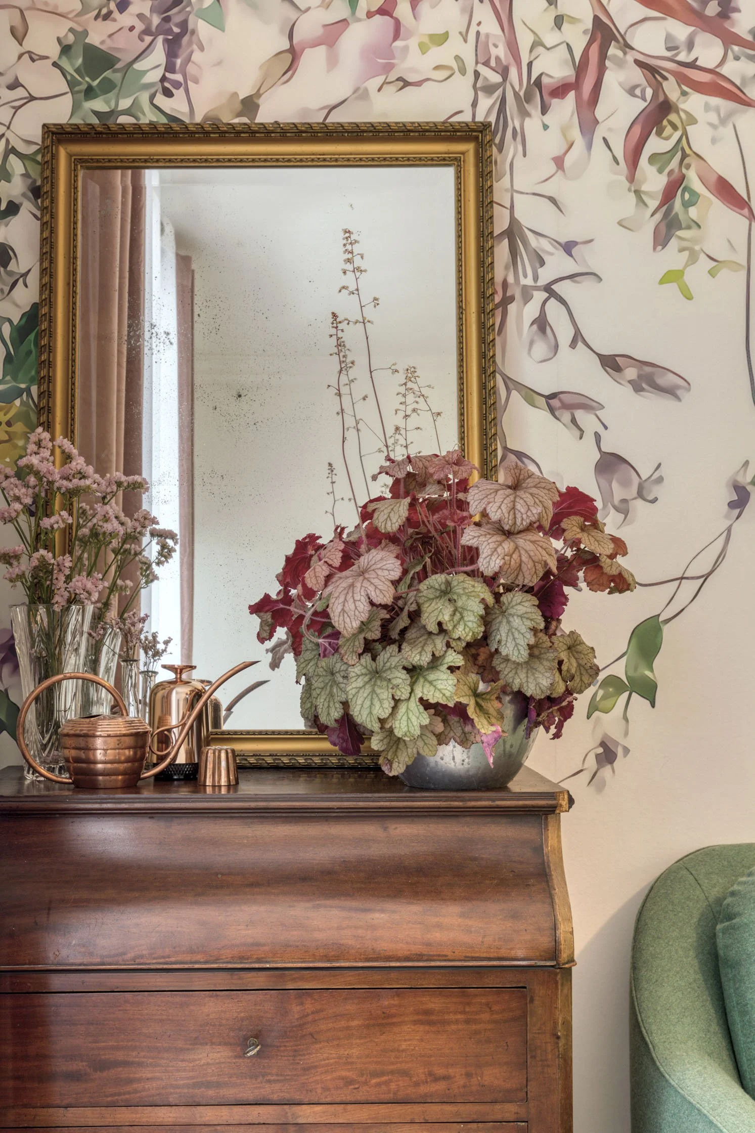 décoration florale miroir ancien 