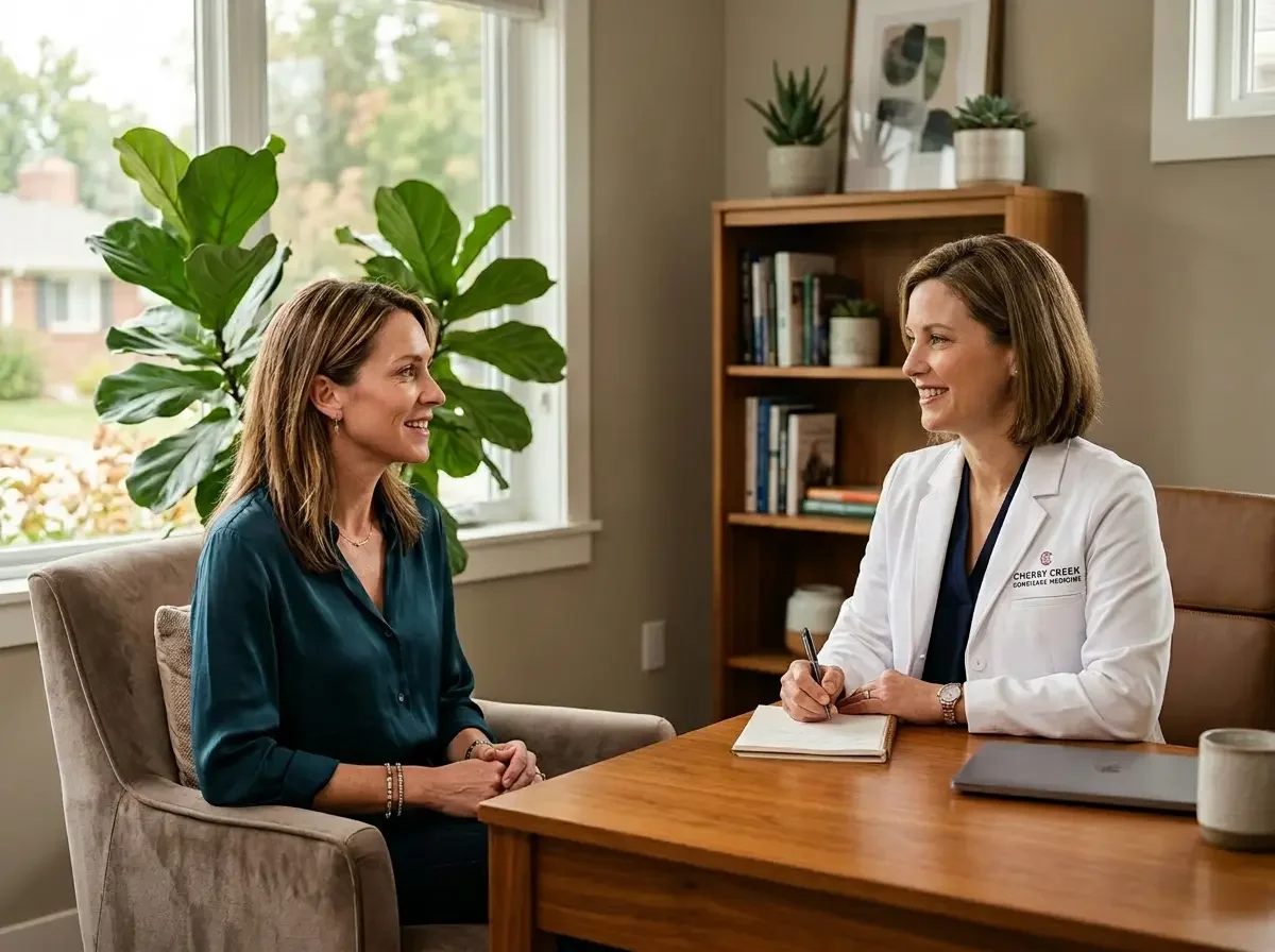 Patient in unhurried concierge medicine consultation in Denver — is concierge medicine worth it? Lindsey Cassidy MD in Cherry Creek explains