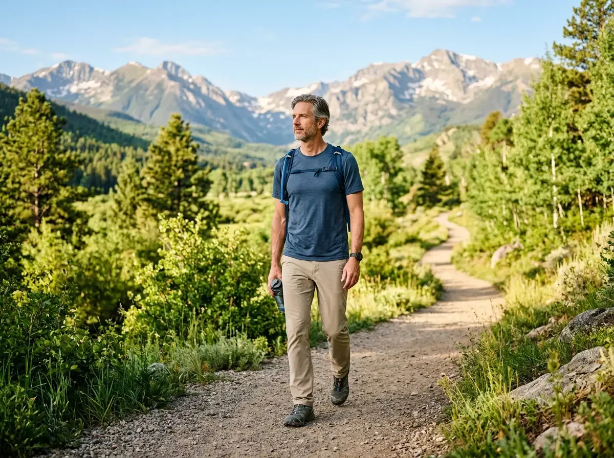 Active man on Denver trail reflecting on preventive health — men's concierge primary care at Lindsey Cassidy MD in Cherry Creek