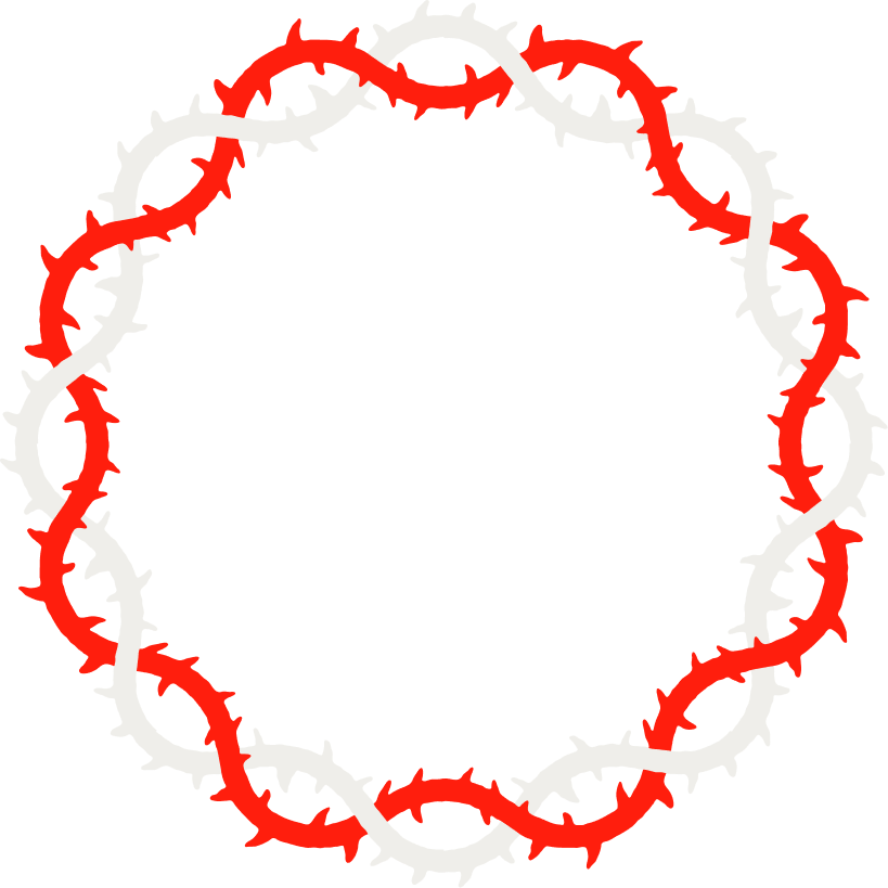 A circular pattern of alternating red and white barbed wire, forming a complete ring.