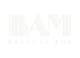 Logo for BAM Karaoke Box featuring stylized text.