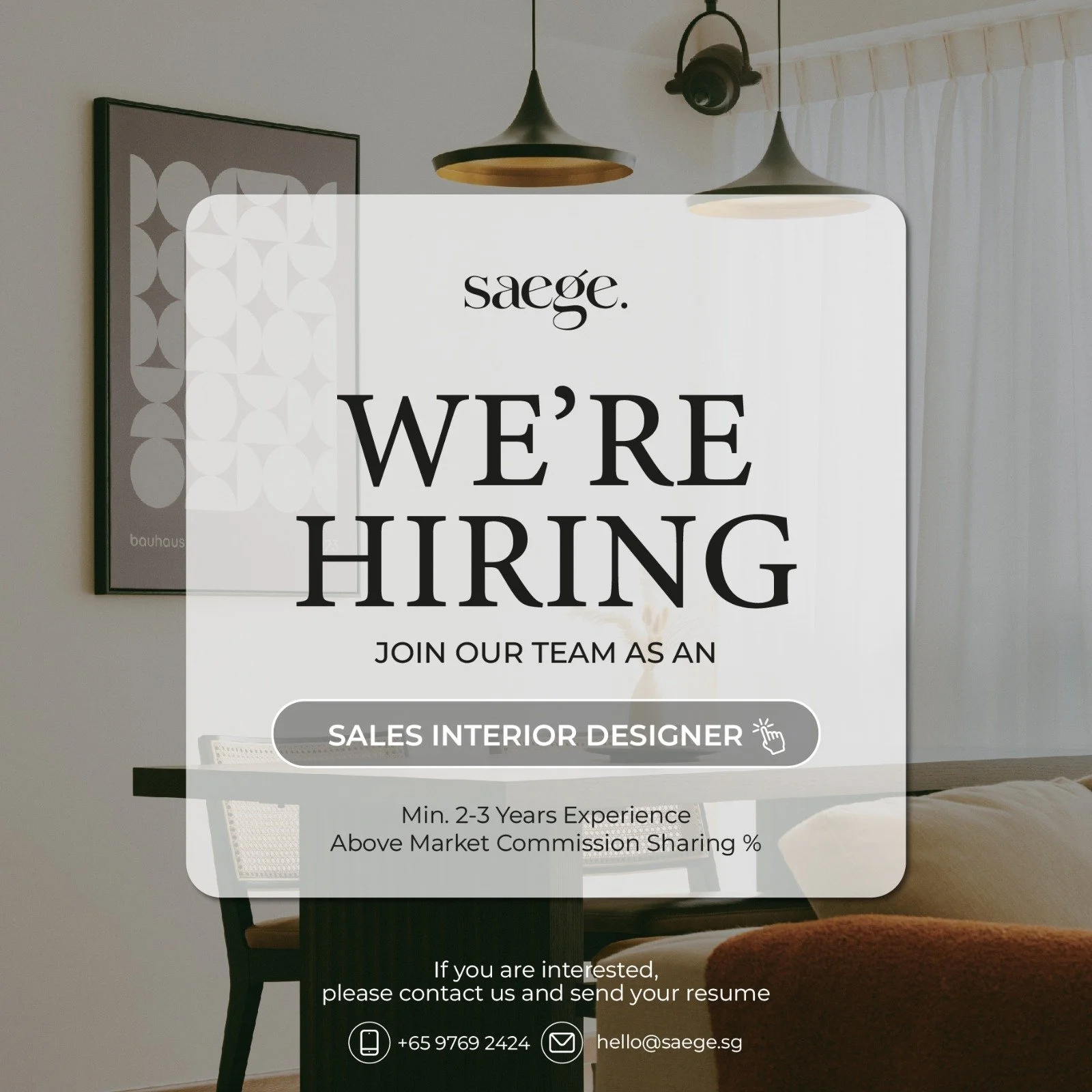 π’ WE ARE HIRING! π’
Are you passionate, responsible, and eager to gain new experiences? Saege is seeking:
π¨π»‍π» π¦ππππ¦ ππ‘π§ππ₯ππ’π₯ πππ¦πππ‘ππ₯ 
Requirements:
- Minimum 2-3 Years Experience
- Above Market Commission Sharing %
J