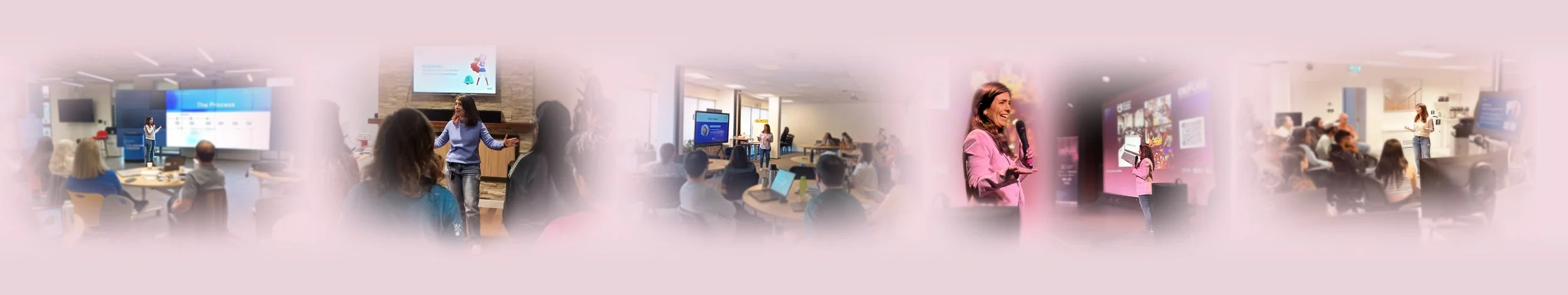 Mia Castro presenting in different settings