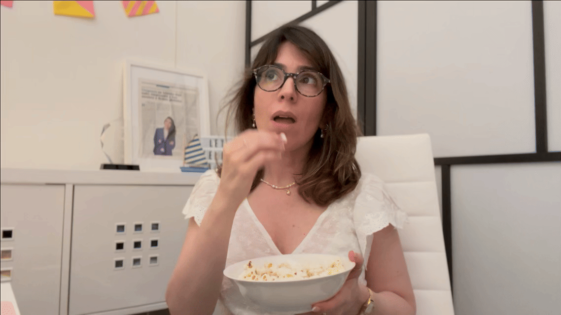 Mia eating and learning