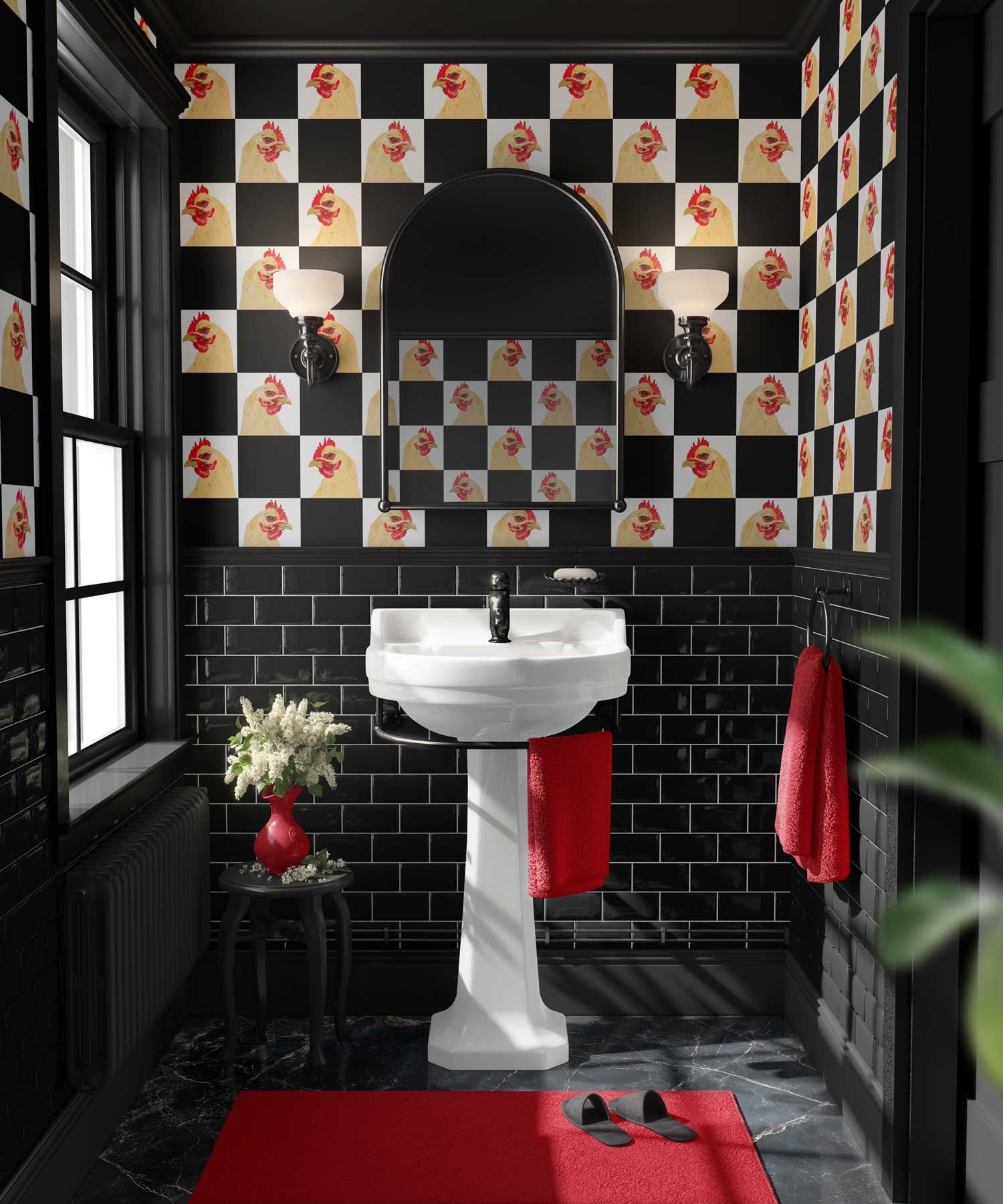 GH-V1-Mod-Chickens-BW-Checkers-Powder-wPedestal-Black-Marble-Floor.jpg
