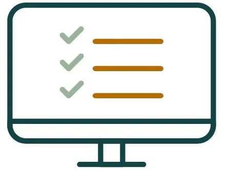 Checklist displayed on a computer monitor with three items, each with a check mark and a horizontal line