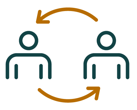 An icon showing two human figures connected by two arrows indicating a two-way exchange or relationship.