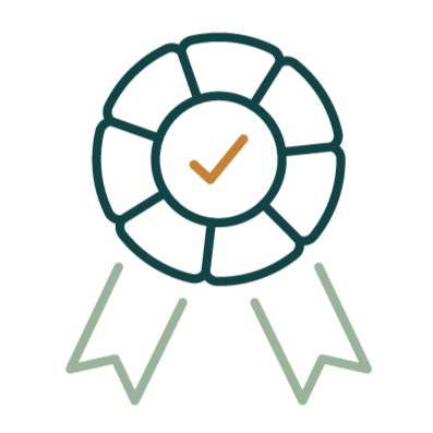 A digital illustration of a circular badge with a checkmark in the center, surrounded by an empty segmented circle and two ribbon tails below.