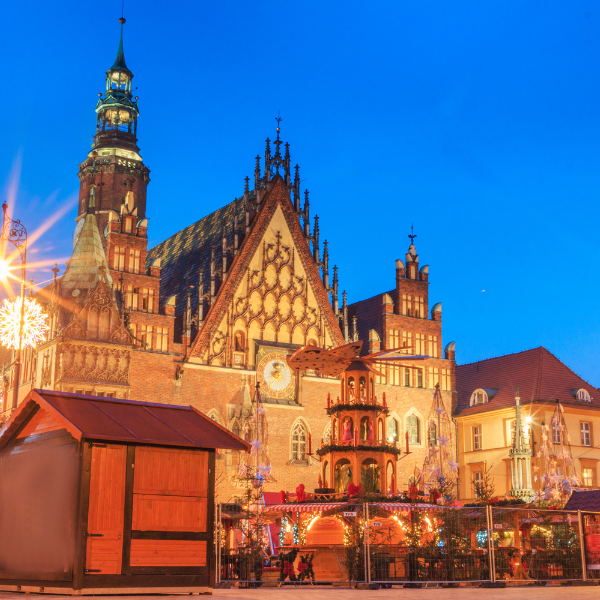 Christmas morning market place in Wroclaw, Poland