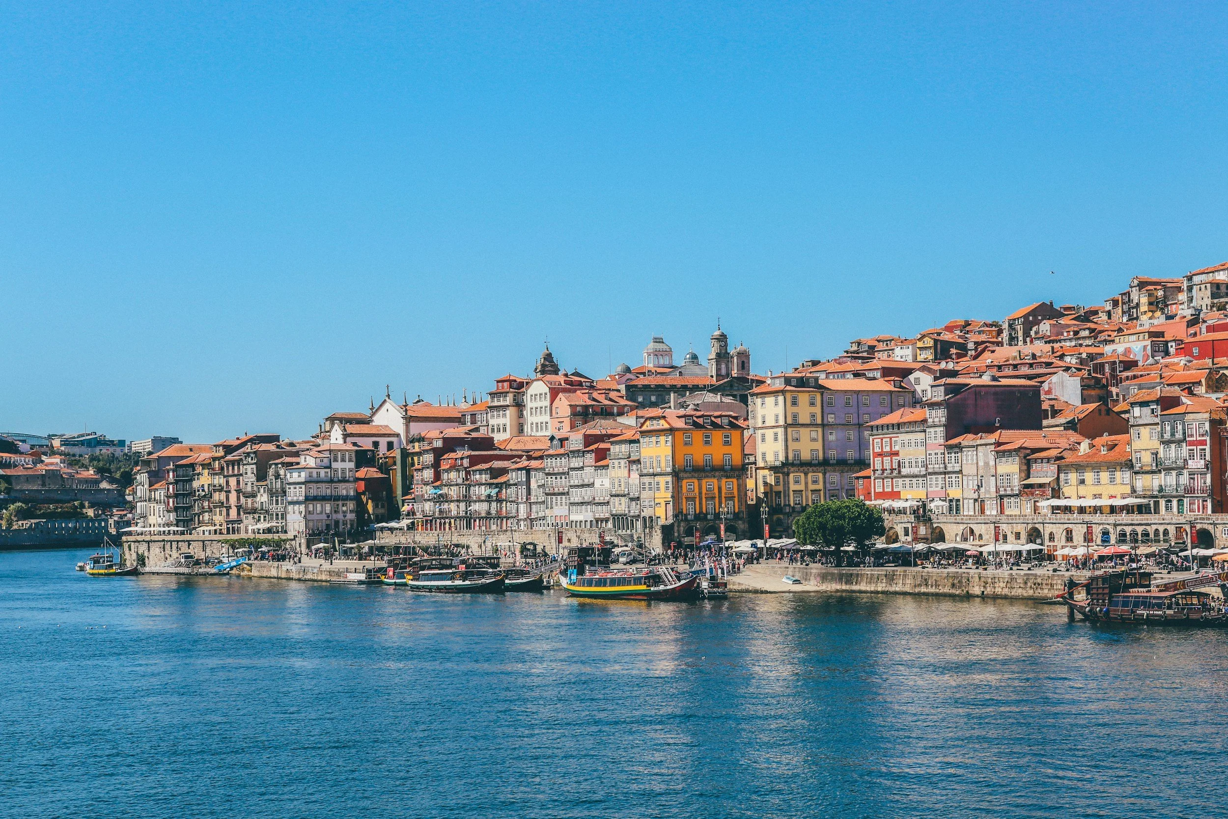 A scene of the buildings on the coast of Porto, Portugal