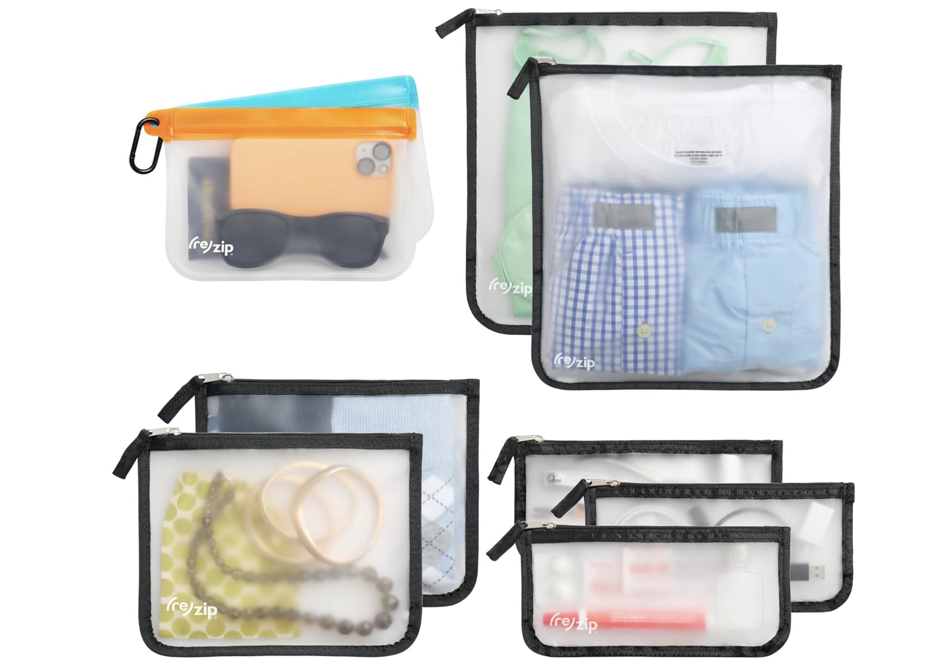 Reusable zip-top bags for luggage organization