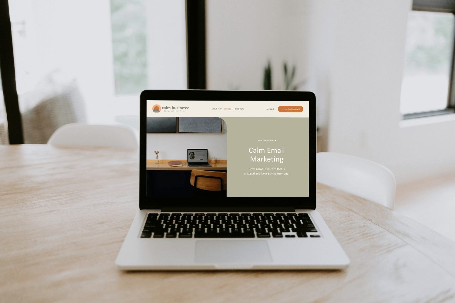 Laptop with image of the Calm Email Marketing course homepage