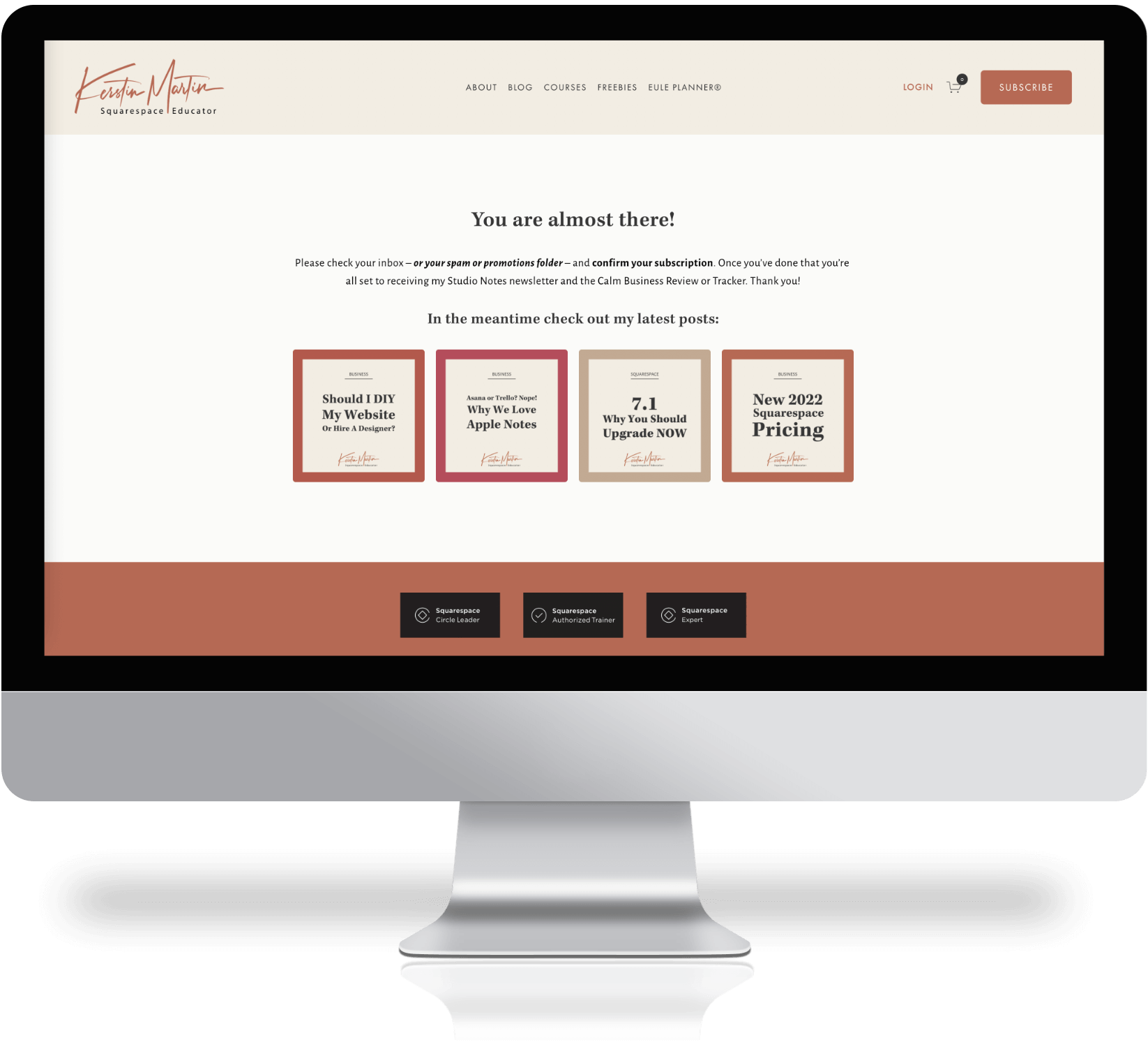 Image of a computer mockup showing Kerstin Martin's Post-Submit page