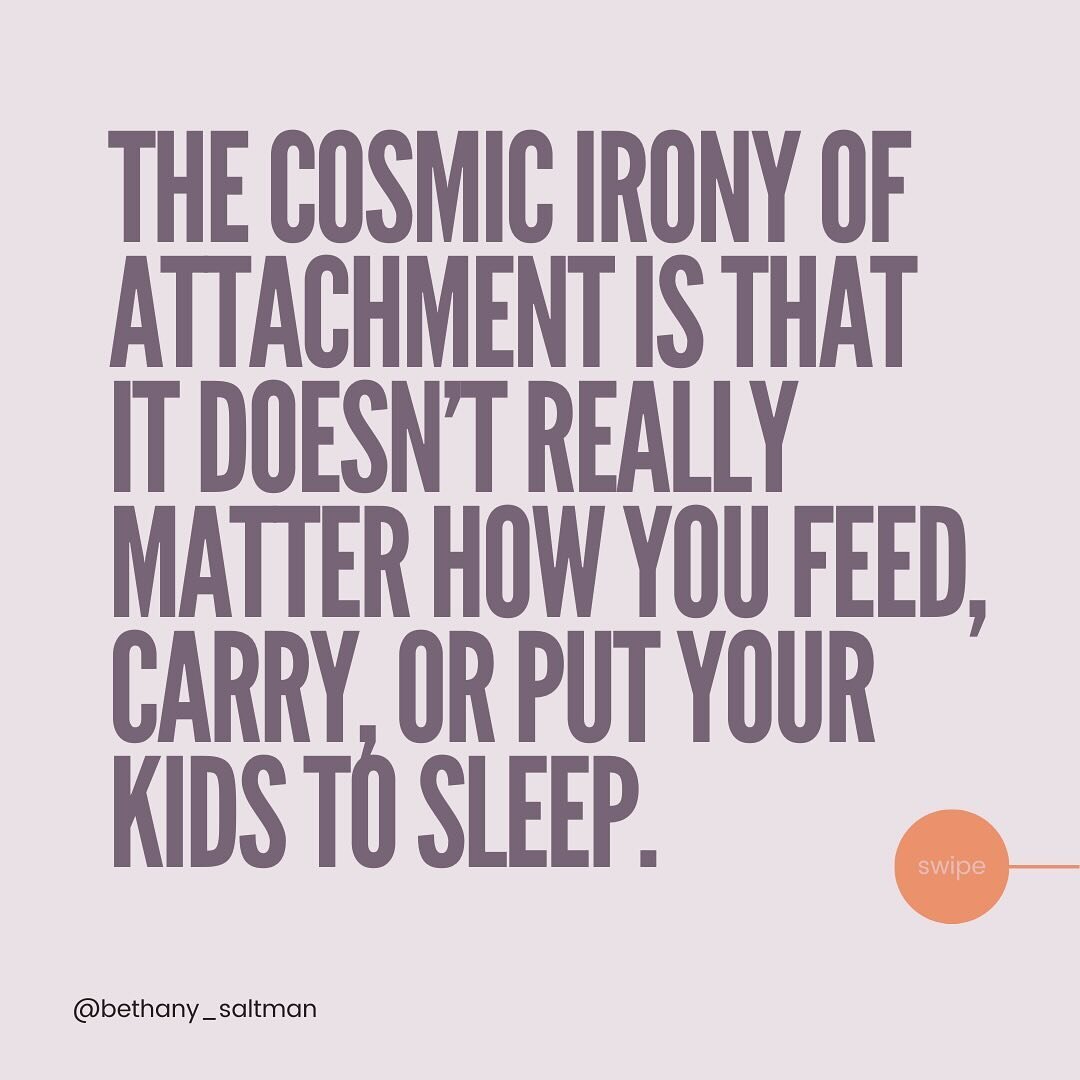 Look no further! 👀

You have everything you need to create a secure attachment with your kids.

Obsessing over how you feed, carry, or put your kids to sleep has nothing to do with it.

What matters is paying attention to yourself.
⁠
Can you pay att