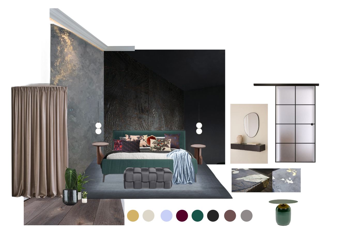 Masterschlafzimmer in dunklen Tönen