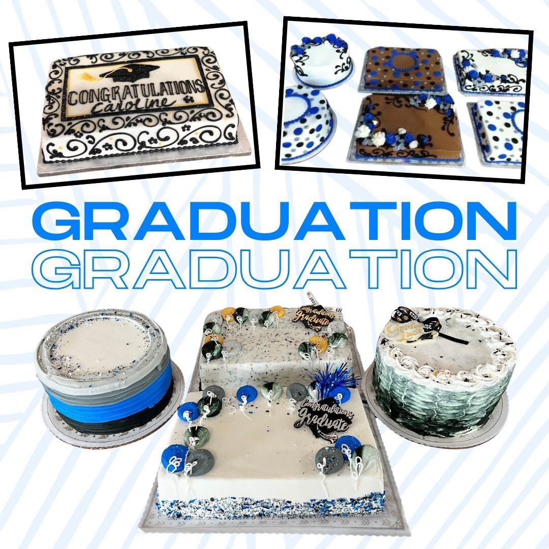 Hats off to your grads! Don't forget to order them a specialty graduation cake for all they have done! Closer to time, we may have to cut off orders. To make sure you will for sure get a graduation or even a custom cake, place your order(s) asap! 💙?