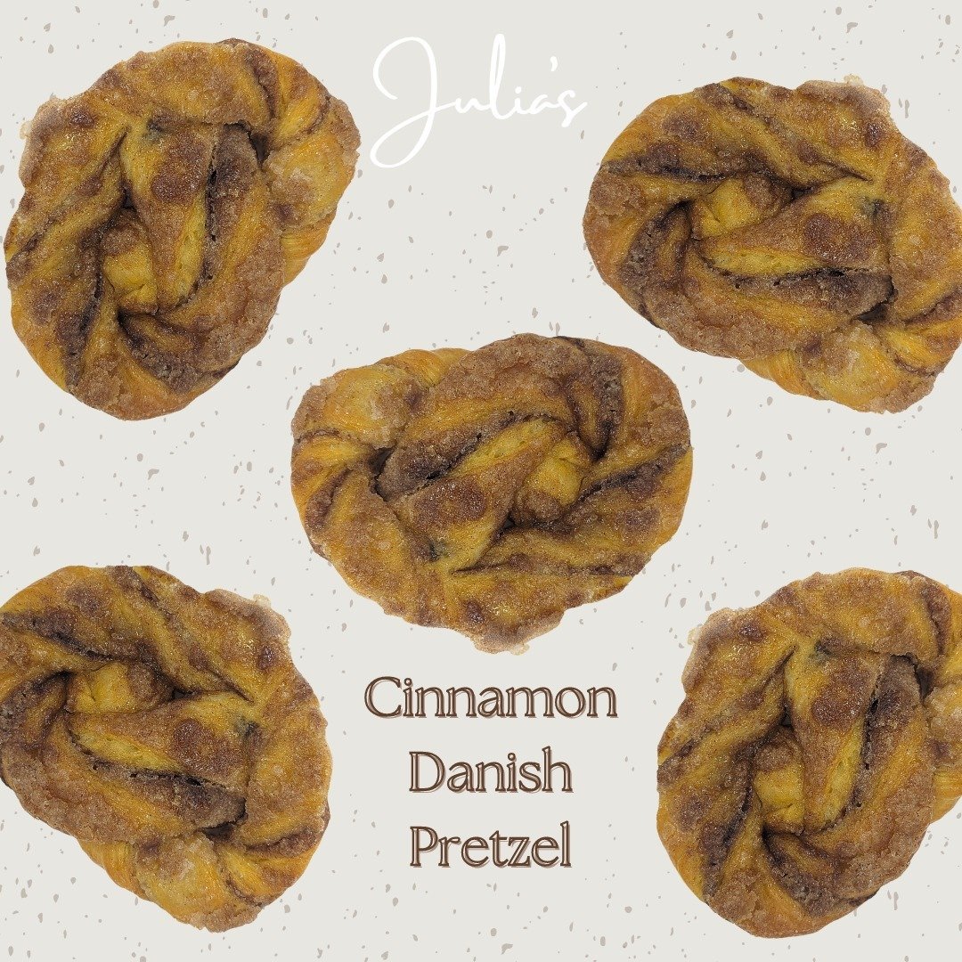 New pastry alert!! You have GOT to try our cinna-tastic Cinnamon Danish Pretzel! It is our danish, shaped like a pretzel, topped with cinnamon sugar! It is so good you will have to come back for more! Come see us! 🤎🤎

#julias #juliashomestylebakery