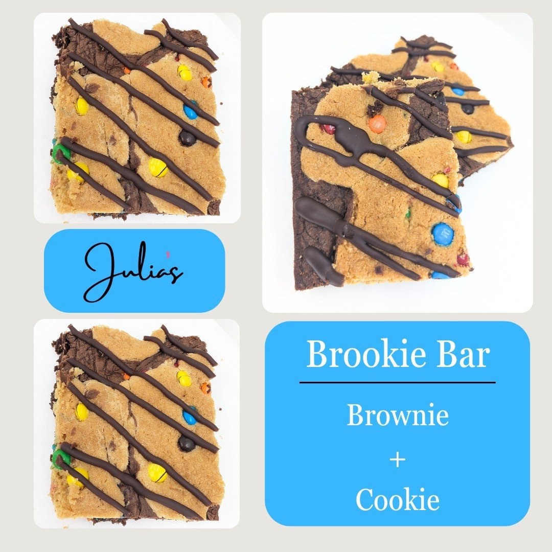 We are now offering brookie bars!! We combined our delicious m&amp;m cookies with our chocolatley brownies to create this mouthwatering treat! You HAVE to come by and get one! We'll see you soon! 💖💖

#julias #juliashomestylebakery #pinkbox #middlet