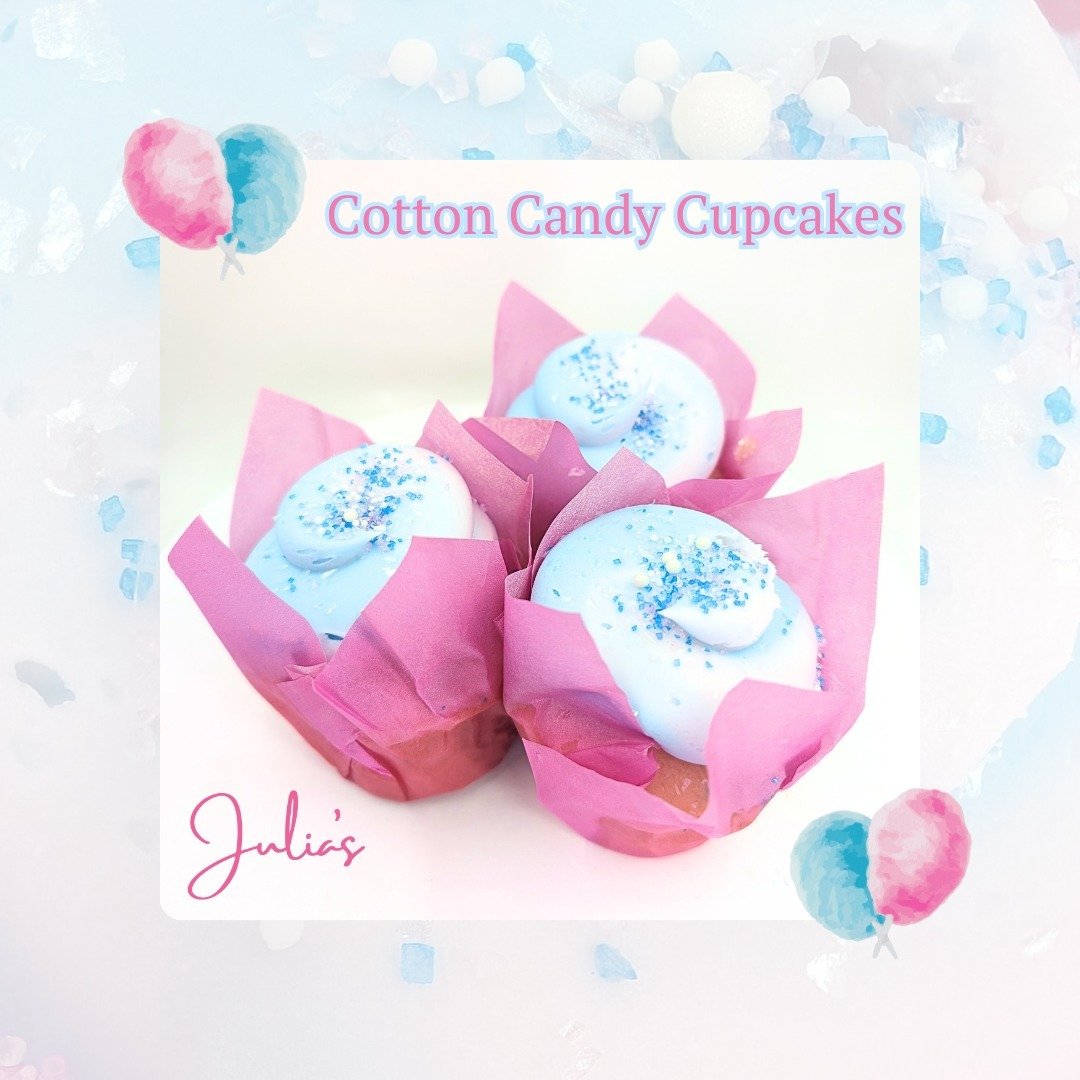 Do you love cotton candy? Well you're going to be in love with our cotton candy cupcake! It is a cotton candy flavored cake, topped with cotton candy icing and cotton candy sprinkles! It is soo good you will need at least 2! We'll see you soon! 💗💙
