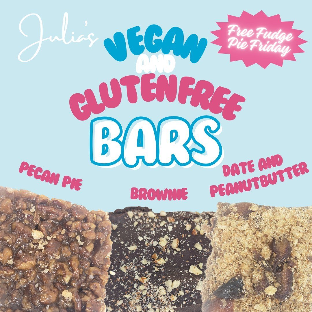 ✨💖WANT A CHANCE TO WIN A JULIA&rsquo;S AWARD WINNING FUDGE PIE ? All you have to do is LIKE, COMMENT, &amp; SHARE FOR YOUR CHANCE TO WIN!! 💖✨

We are now offering vegan and gluten free bars! We have them in pecan pie, date and peanut butter, and br