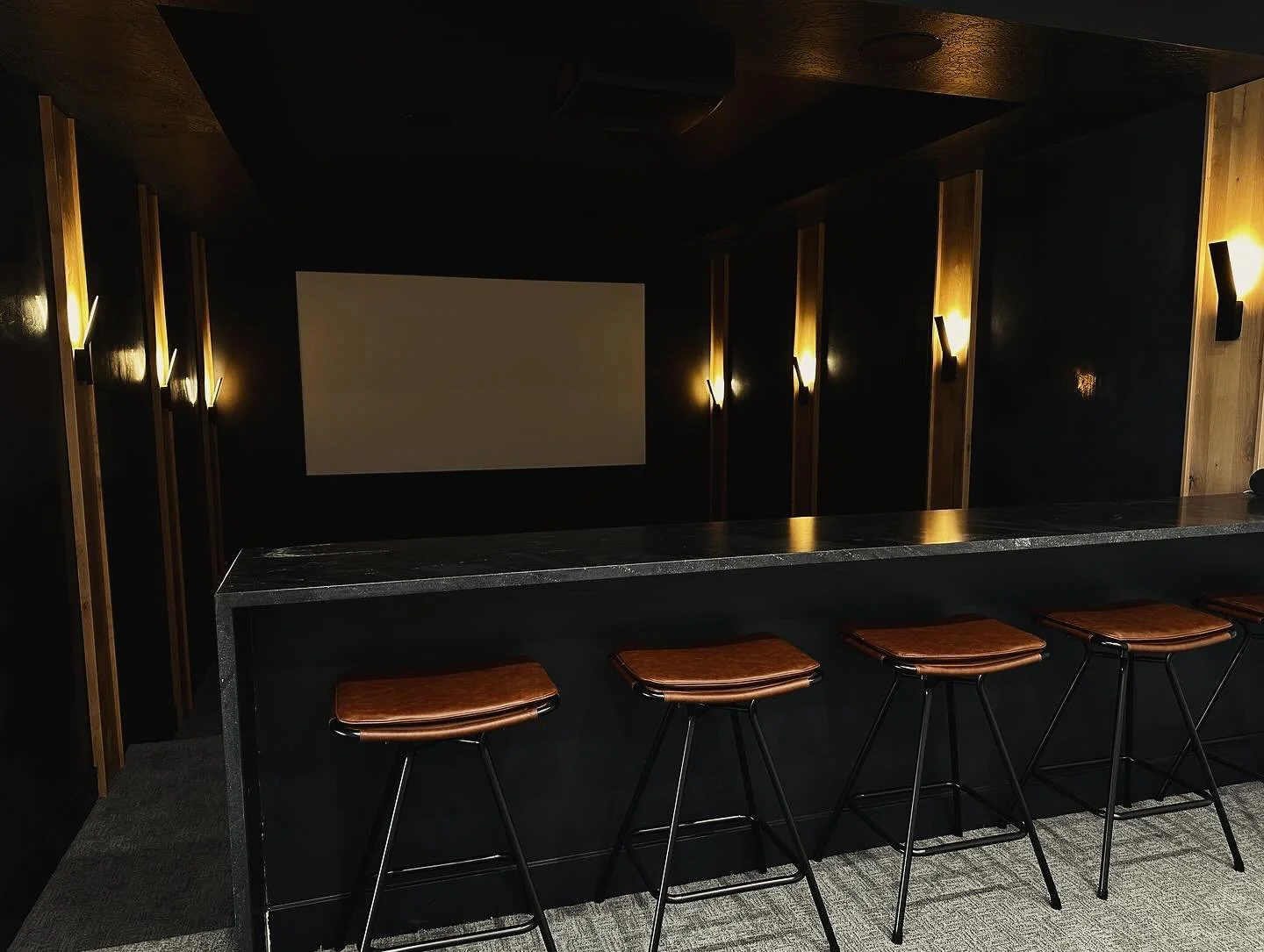 Check out this theater room we designed on our latest project. What movie are you watching first in here? 🍿 
&bull;
&bull;
&bull;
#blackpeakhomes #customhomes #homedesign #utahhomes #customhomesutah #luxuryhomes #architecturedesign #theaterroom