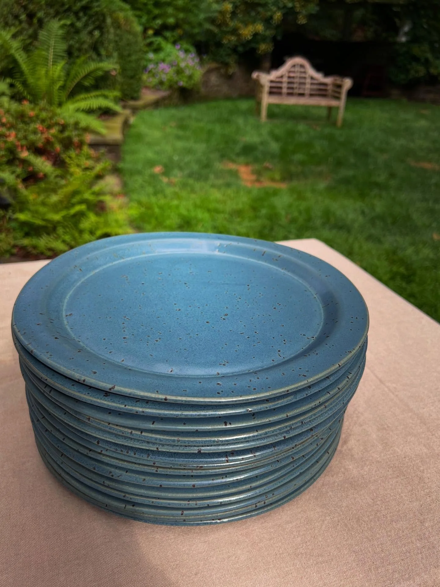 Dinner plates in denim glaze, 10.5&rdquo;w. Dishwasher safe for daily use, fully glazed on reverse. 
#eastrockceramics #tableware #pottery #studiopottery #dinnerware